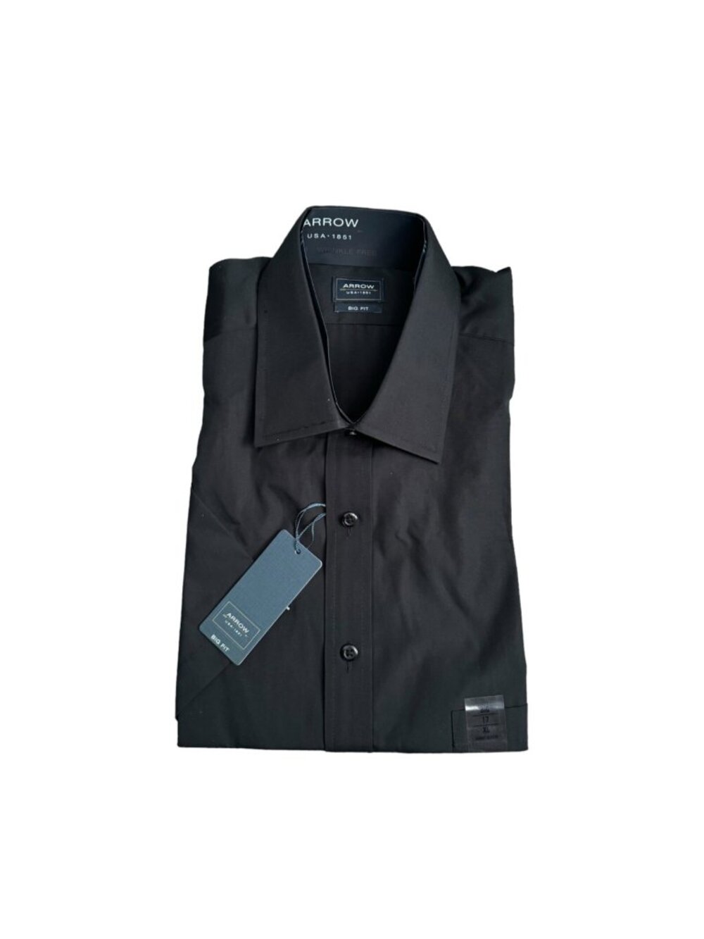 Arrow Men's Big Fit Black Dress Shirt Size XL Wrinkle-Free short sleeves men